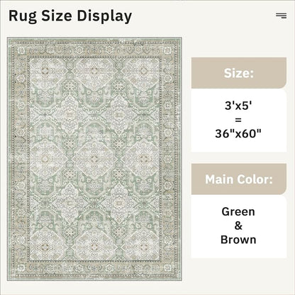 Soalmost 3x5 Rugs, Small Washable Kitchen Entryway Area Rug Green/Brown | - Image 5