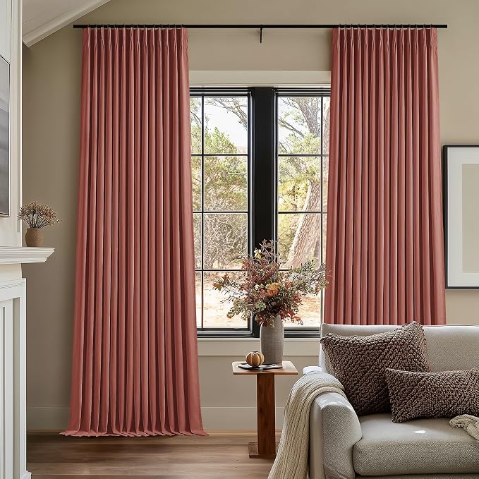 Terracotta 100% Black Out Pinch Pleat Linen 108 Inch Curtains | Black Out - Image 8