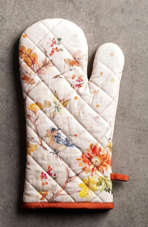 Maison d' Hermine Oven Gloves 100% Cotton Oven Mitt 7" x 13" with Loop Heat Resistant, BBQ, Cooking Gloves, Baking, Grilling, Kitchen, Handling Hot Pans (Pack of 1, Kelim - Prairie)