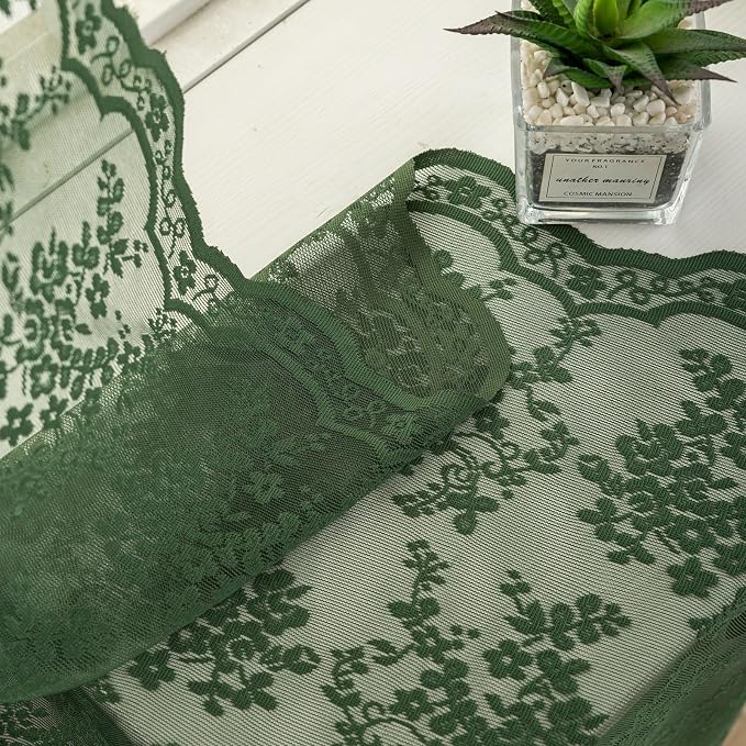 YJ YANJUN Vintage Lace Curtains 84 Inches Long- Country Olive Green Boho Sheer - Image 6
