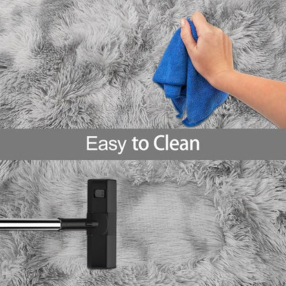 Super Soft Fluffy Living Room Area Rug 3x10 ft Tie-Dyed Light Grey Shaggy Furry - Image 7