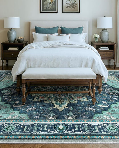 RELEANY Washable Area Rug, Large 9'x12', Teal | Non-Slip, Water Repellent - Image 9
