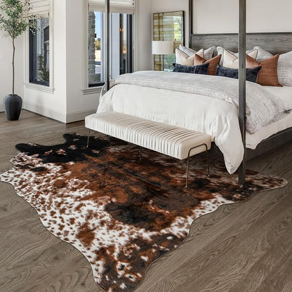 Cow Print Faux Cowhide Rug, Fluffy Fur 6.2x8.2 Feet Washable Cow Rugs - Image 6