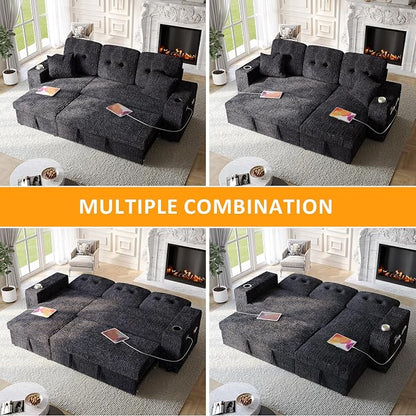 90 Inch Modular Sectional Sleeper Sofa Bed, 4 in 1 Pull Out Couch Bed - Image 7