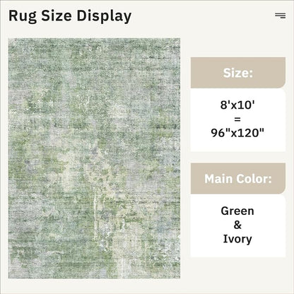 Soalmost Abstract Rug 8x10 Large Living Room Area Rugs Washable Green/Ivory | - Image 5