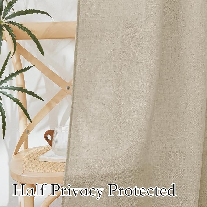 RYB HOME Semi Sheer Curtains 84 inches Long Linen Textured Blend Light Glare - Image 4