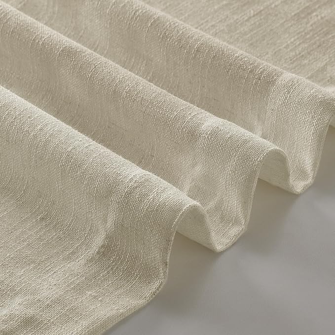Beige Pinch Pleated Semi Sheer Linen 63 Inch Curtains 2 Panels | - Image 6