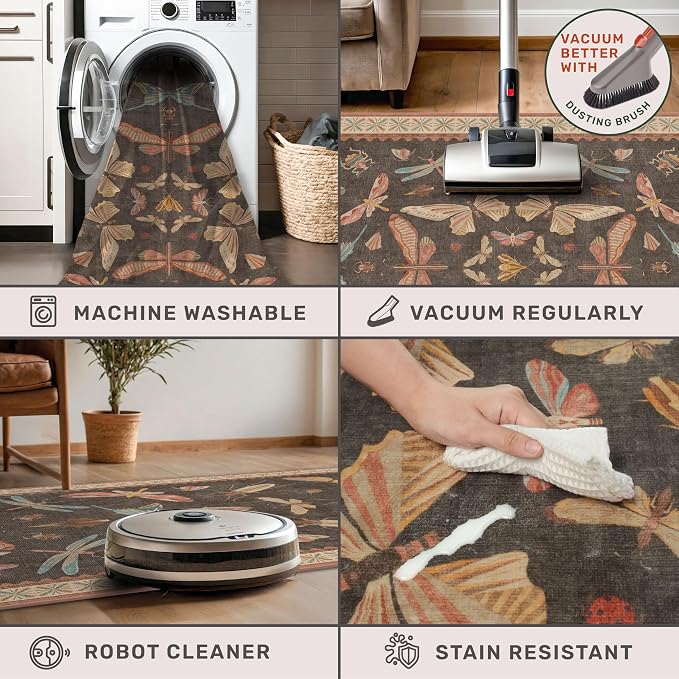Orange Brown Hallway Runner Rug 2'6"x12', Soft Low Pile Non Slip Carpet - Image 5