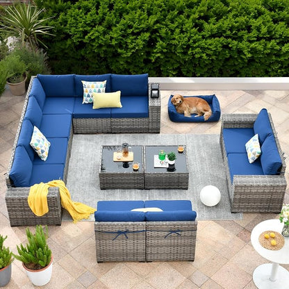 ovios 12 Pieces Patio Furniture Set, Outdoor Wicker Sectional Sofa by OVIOS