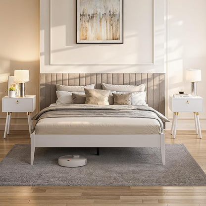 Bme Dinkee Signature Ivory White King Bed Frame Without Headboard by Bme