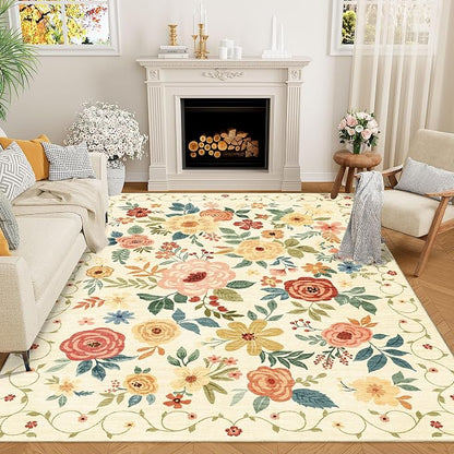 DUKINO 6x9 Area Rugs, Floral Washable Rug by DUKINO
