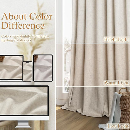 100% Blackout Linen Curtains for Bedroom 96 inches Long, Thermal Insulated Room - Image 7