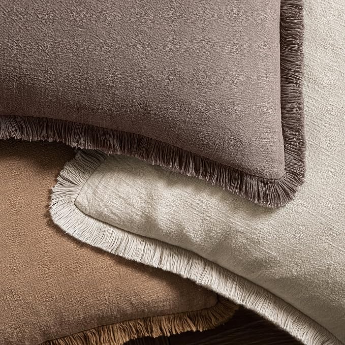 MIULEE Linen Decorative Fall Euro Throw Pillow Covers Malt Ball 26x26 | Set of 2 - Image 4