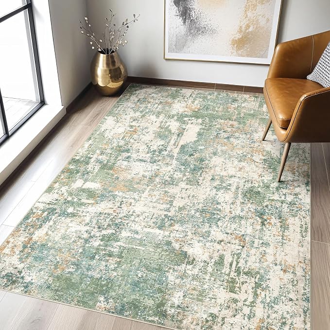 LOONGRUG 4x6 Area Rug Machine Washable Neutral Modern Abstract Rugs Green | by LOONGRUG
