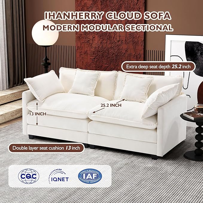 Ihanherry Cloud Sofa 77 Inch Loveseat, Modern Sectional Couch, 2-Seats Sofa - Image 3