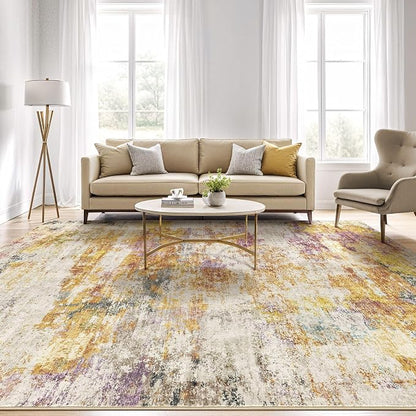 LOONGRUG 4x6 Area Rug Machine Washable Neutral Modern Rugs Gold Colorful | - Image 5