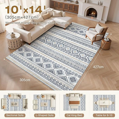 cotiled Boho 10x14 Area Rug for Living Room: Large Moroccan Washable Rug | - Image 7