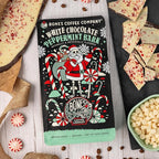 Bones Coffee Company White Chocolate Peppermint Bark Flavored Coffee, Medium Roast Low Acid Arabica Beans Compatible with Auto drip and French Press Coffee Maker, 12 Oz Ground