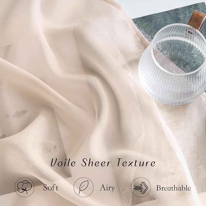 NICETOWN Taupe Sheer Curtains 72 inches Long, Grommet Light Filtering Window - Image 4