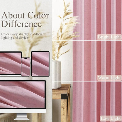 Rose Linen Curtains 90 Inch Long 2 Panels Set Back Tab Rod Pocket Semi Sheer - Image 3