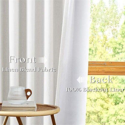Beige White Pinch Pleat 100% Blackout Linen Curtains 2 Layers 45 Inch Long | - Image 9