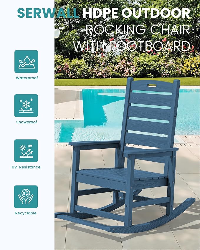 SERWALL Oversized Outdoor Rocking Chair, HDPE Patio Rocking Chair - Image 4