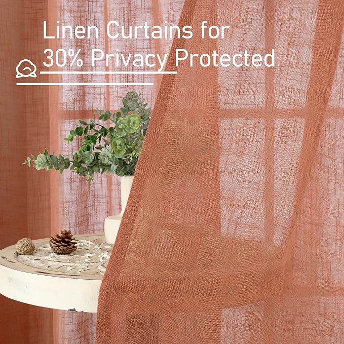 Terracotta Linen Curtains for Small Windows 45 inch, 34 x 45 Inch | Light - Image 5
