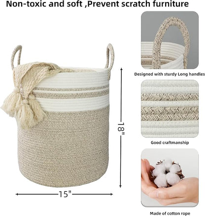 XUANGUO Cotton Rope Laundry Basket Hamper - Image 2