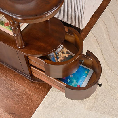 Narrow End Table Set of 2 with 2 Storage Drawers, Vintage Sofa Beside Table - Image 8