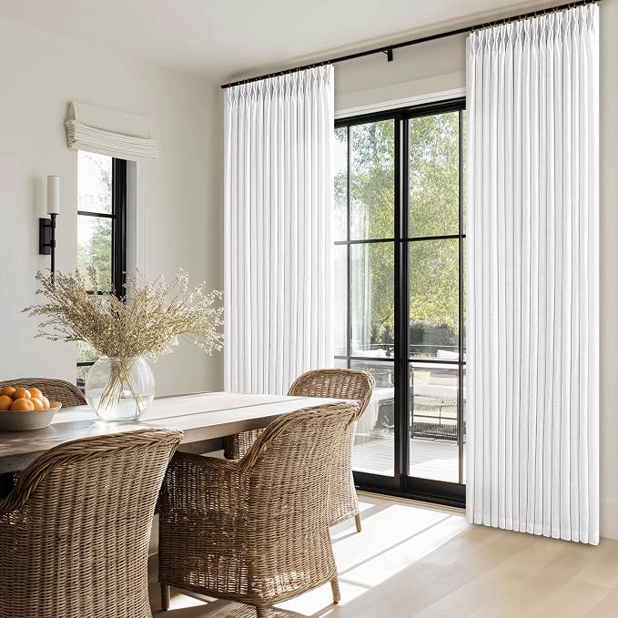 Linen Pleated Light Filtering Semi Sheer White Curtains 108 Inches Length | - Image 8