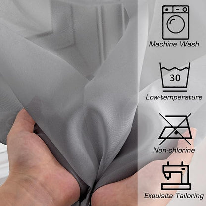 Simplebrand Grey Sheer Curtains 96 Inches Long, Light Filtering Rod Pocket - Image 4