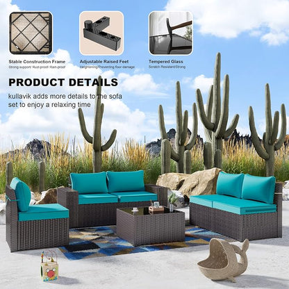 Kullavik Outdoor Patio Furniture Set 6 Pieces Sectional Rattan Sofa Set Brown - Image 4