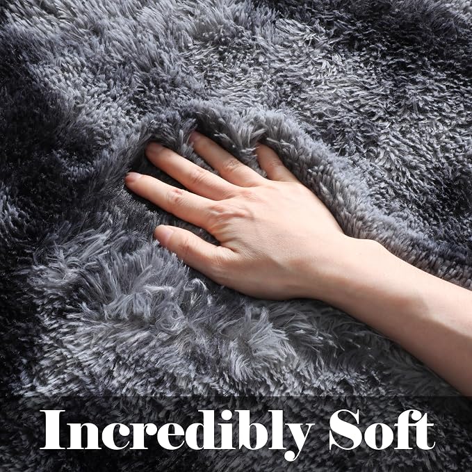 Area Rugs for Bedroom Living Room, Fluffy Tie-Dyed Dark Grey 4x6 Indoor Bedside - Image 3