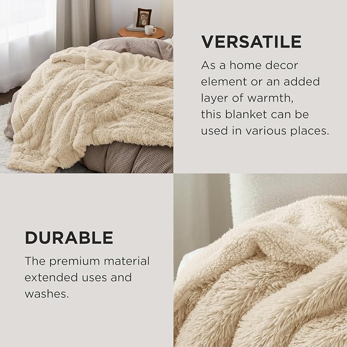 Bedsure GentleSoft Fluffy Beige King Size Blanket - Image 4