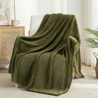 Exclusivo Mezcla Soft Waffle Fleece Bed Blanket Queen Size, Olive | Lightweight - Image 4