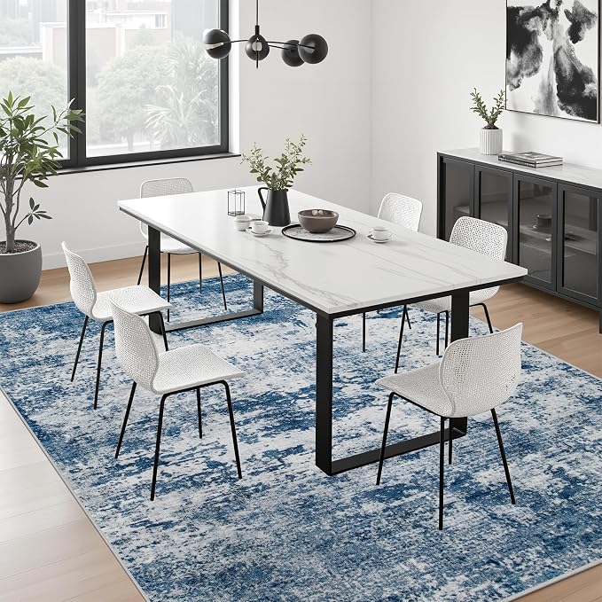 10x14 Area Rug Living Room: Modern Washable Indoor Soft Carpet Blue | - Image 4