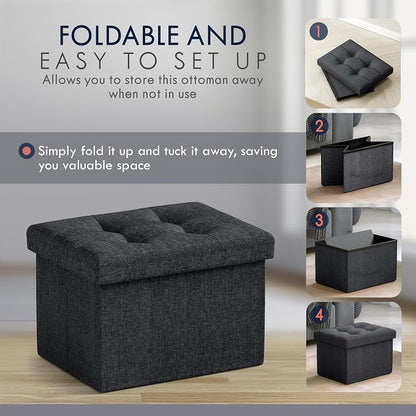 Ornavo Home Small Storage Ottoman, Foldable Collapsible Rectangle Linen Ottoman - Image 5