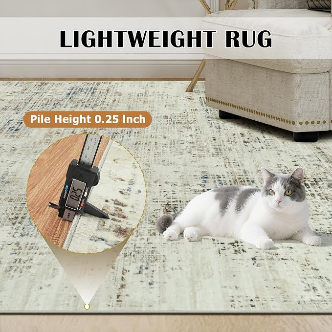 6x9 Washable Area Rug for Living Room Bedroom: Non-Slip Modern Gray White | - Image 6