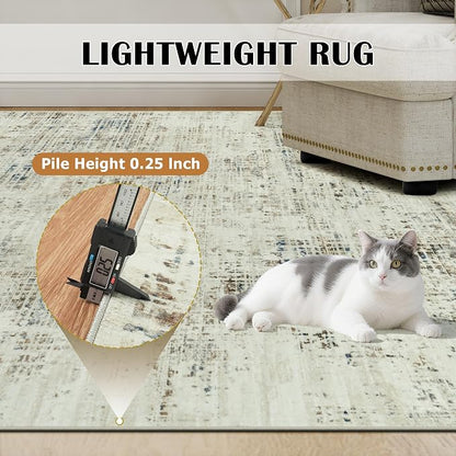 6x9 Washable Area Rug for Living Room Bedroom: Non-Slip Modern Gray White | - Image 6