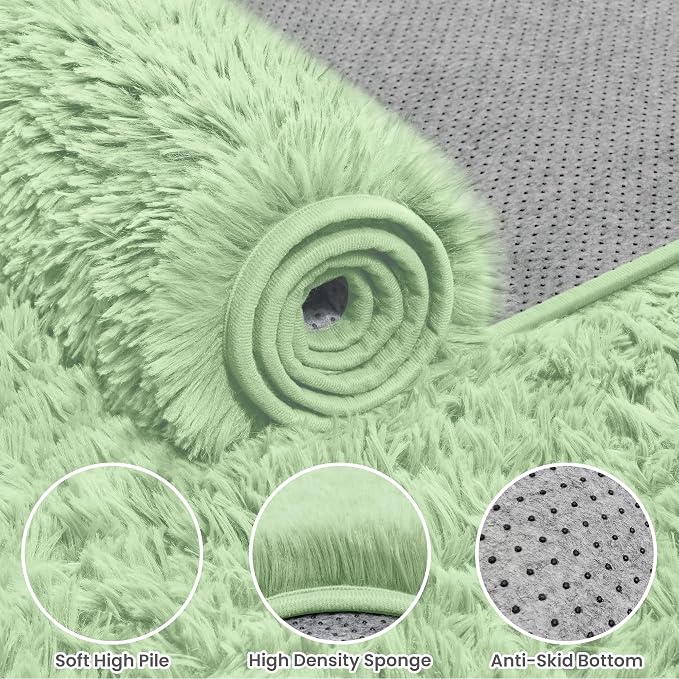 6x9 Fluffy Shag Area Rugs for Living Room Bedroom: Soft Carpet Mint Green | - Image 8