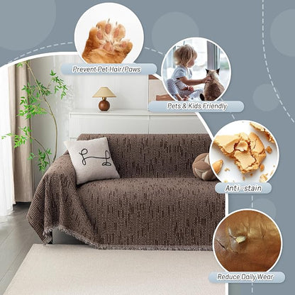 MYSKY HOME Boho Couch Cover Deep Chocolate Sofa Covers Washable, Farmhouse Sofa - Image 4