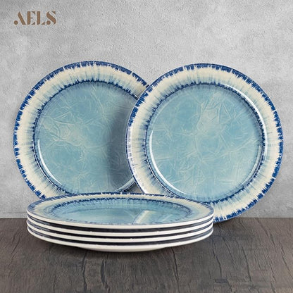 AELS Melamine Salad Plates Set of 6, 11 inch Serving Dishes for Indoor and Outdoor Use, Dishwasher Safe, Lightweight Unbreakable, BPA Free, Light Blue