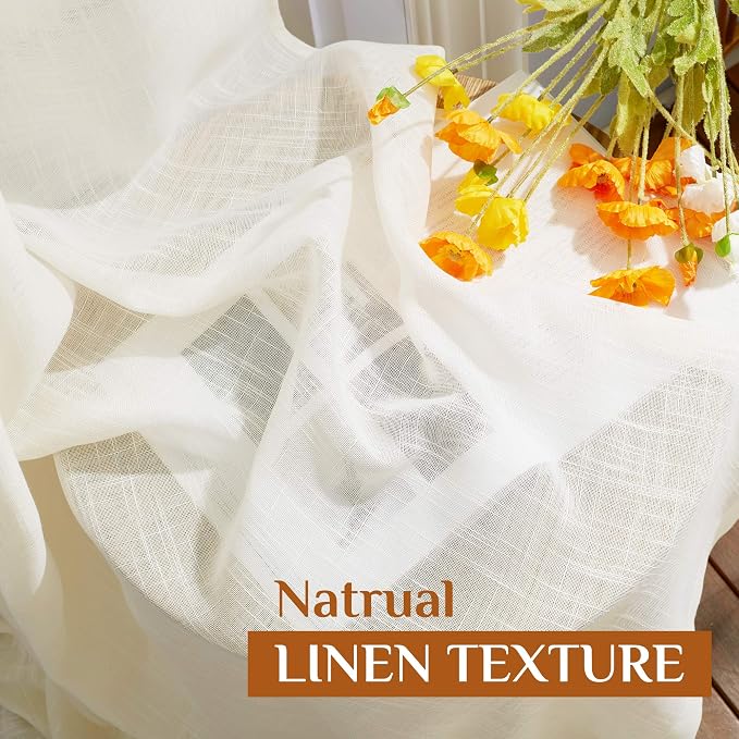 NICETOWN Semi Sheer Curtains Linen Blend Texture, Rod Pocket Back Tab - Image 6