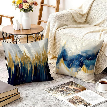 OBSEDE Blue and Gold Abstract Art Decorative Throw Pillow Covers 18 × 18 in - Image 6