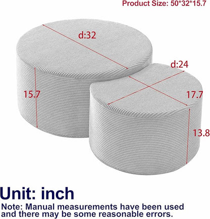 Modern Nesting Coffee Table Set of 2 in Beige, Upholstered Round Living Room - Image 2
