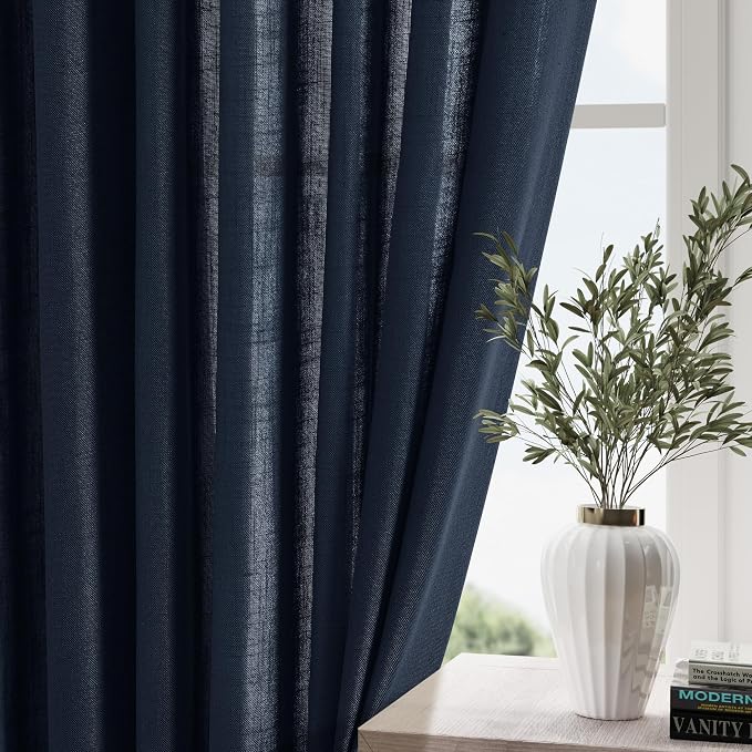 Linen Navy Blue Curtains 120 inch Extra Long - Image 5