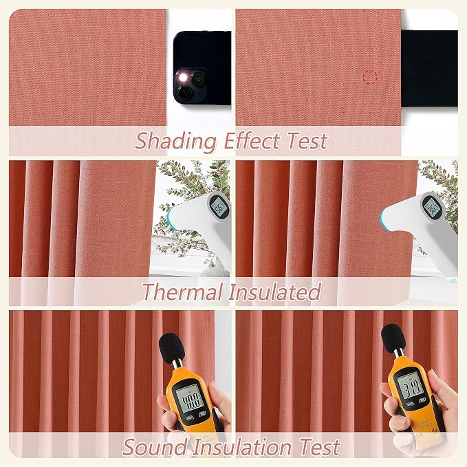 Coral 100% Blackout Linen Curtains 102 Inch Length 2 Panels Set - Image 5