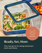 Caraway 6pc Glass Food Storage Set – 10 Cup Food Containers (6) - Ceramic Coated - Non Toxic, Non Stick with Lids - Microwave Safe - Sage