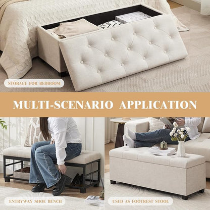 Mangodan 43 Inch Linen Storage Ottoman Bench, Foot Rest - Image 3