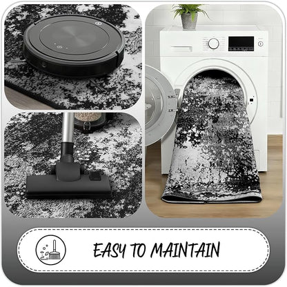 Black Round Rug 4ft Washable Circle Area Rugs - Image 6